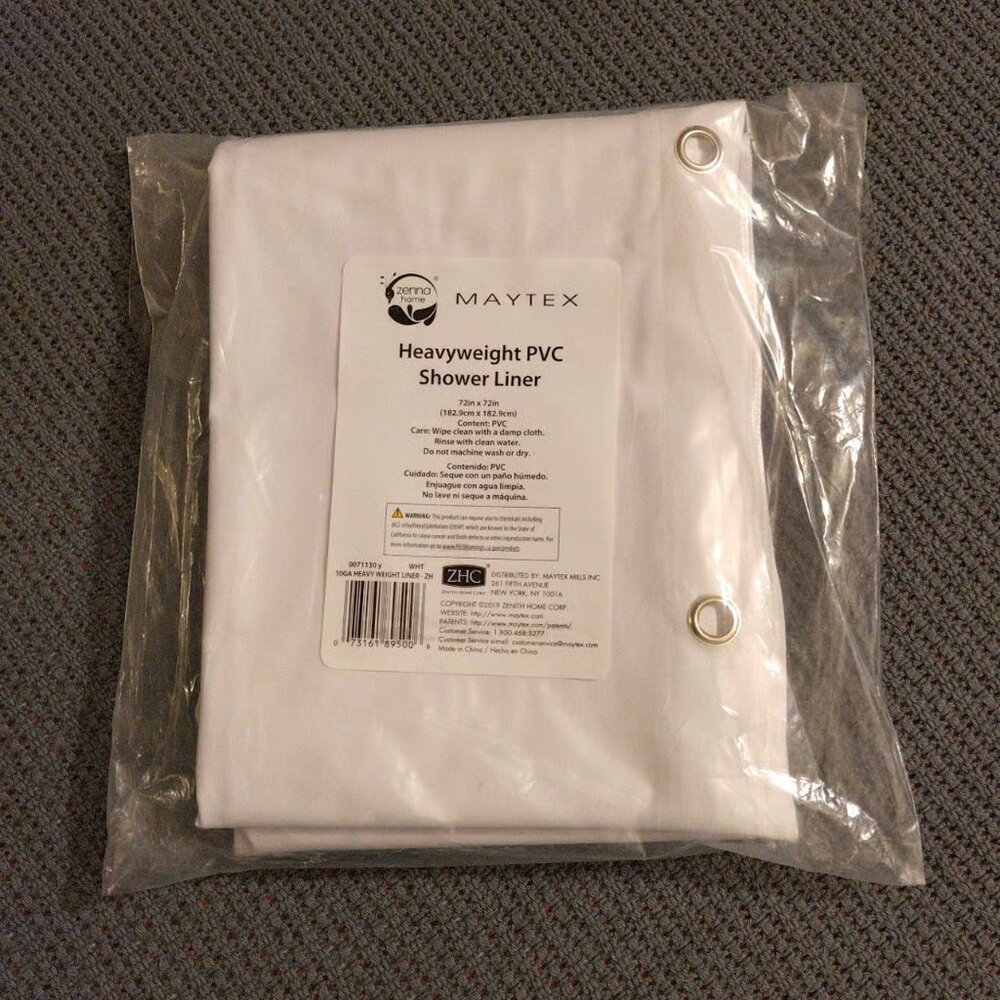 Maytex 10-Gauge Heavyweight Shower Curtain Liner White PVC Metal Grommets